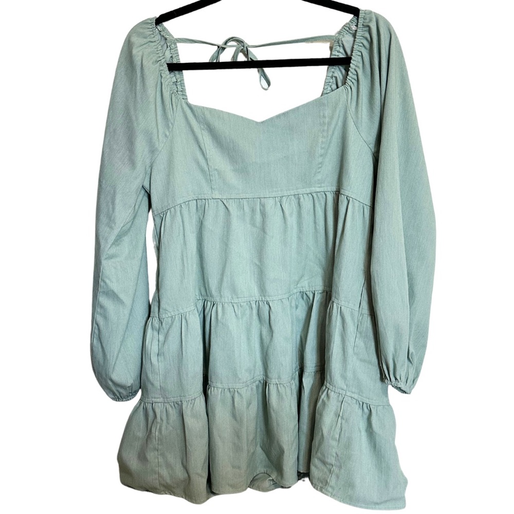 The Clothing Company Tiered Sweetheart Neck Babydoll Dress Sage Green Large